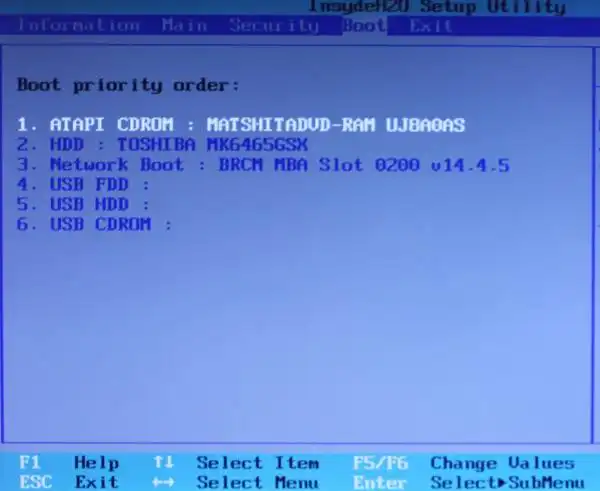 ブートオプション画面