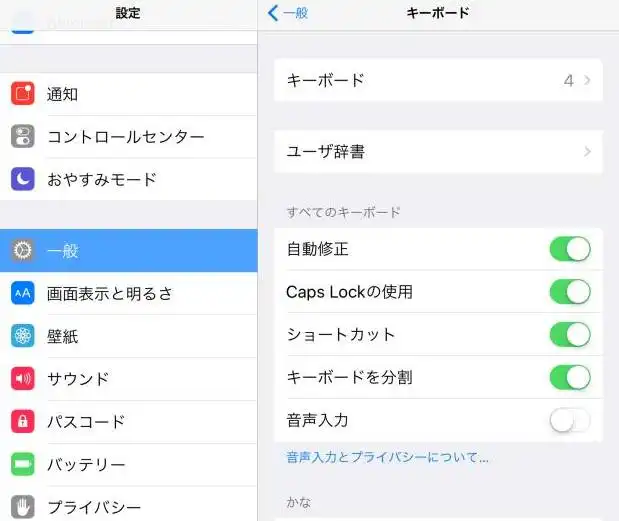 iPadの入力の設定