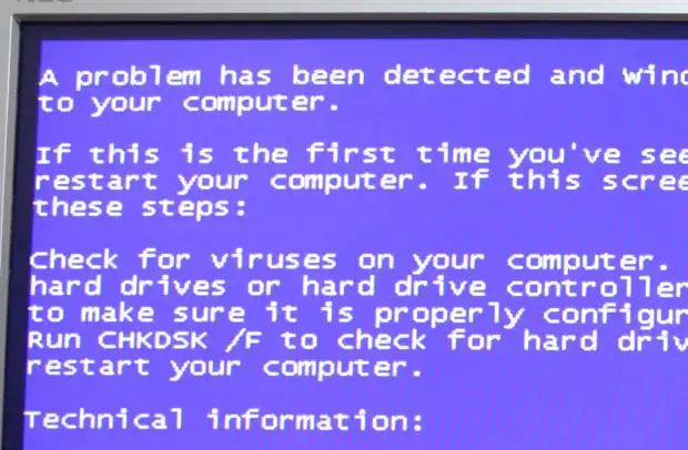 Windowsの青い画面のエラー