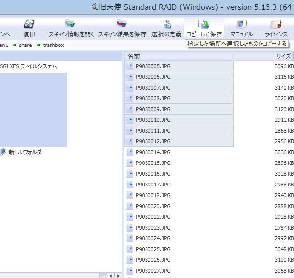 検出したファイルの復旧