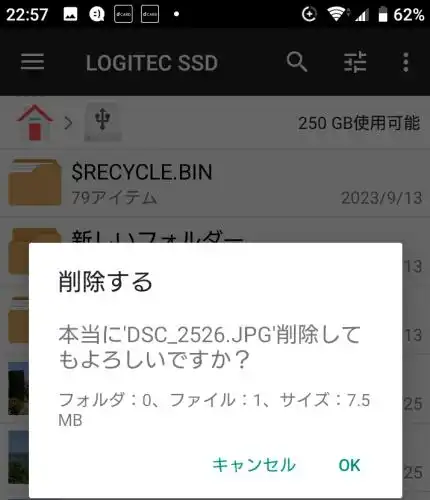 ファイルを削除する操作