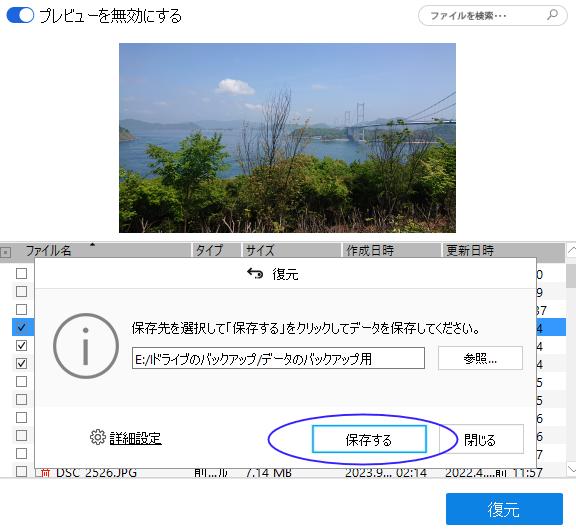復元できる拡張子を保存する