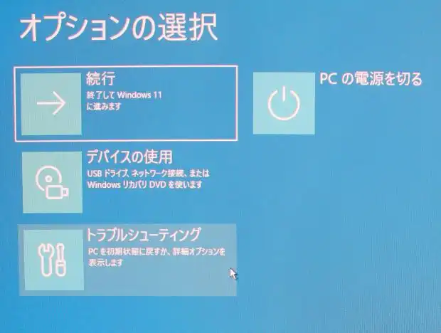 オプションの選択画面