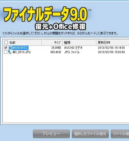 復元する拡張子のプログラム