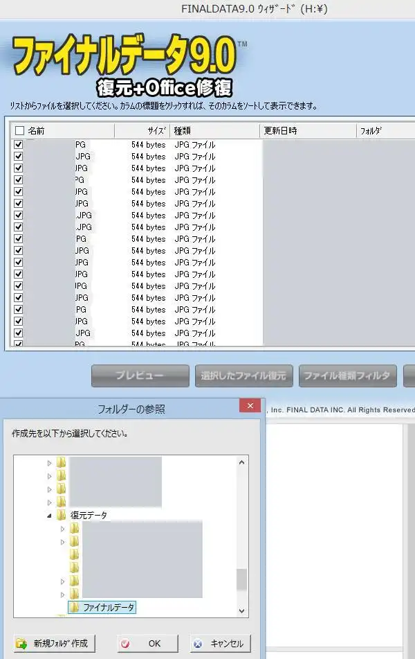 ファイナルデータの画面