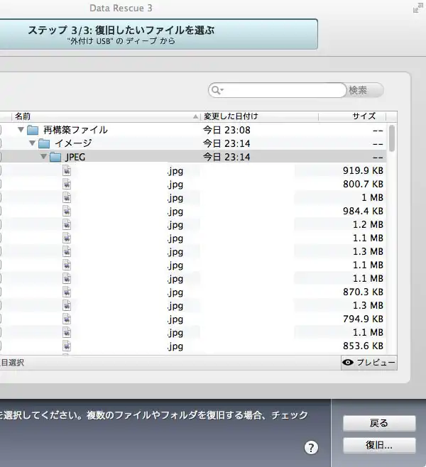 復旧したいファイル